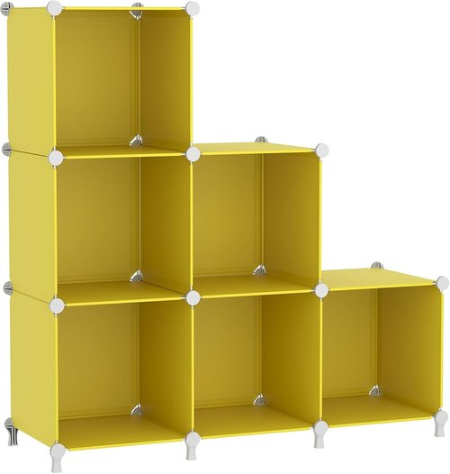 AWTATOS Cube Storage Organizer - 6 DIY Stackable Closet Organizers for Bedroom | Yellow Plastic Shelving