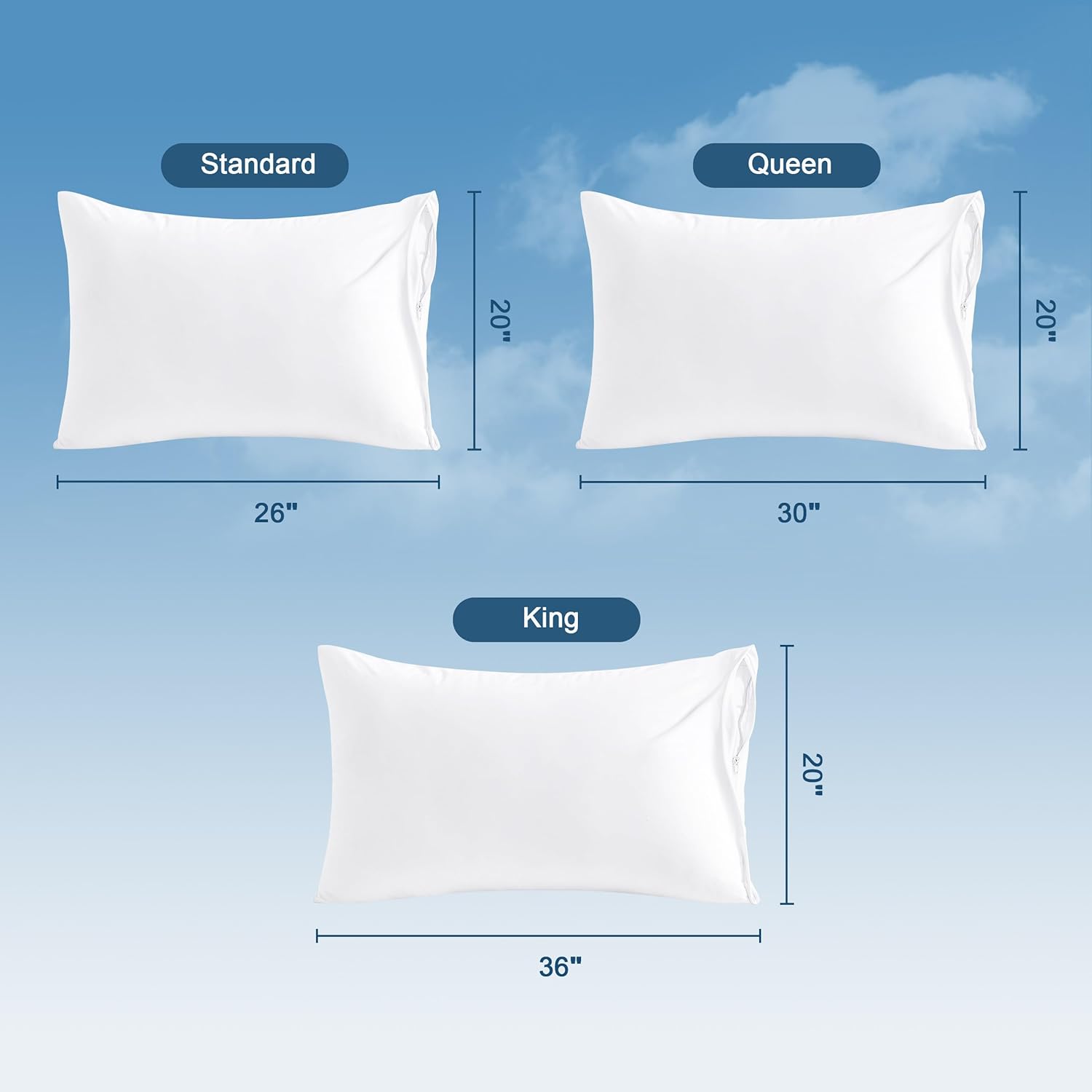 NTBAY Waterproof Pillow Protectors - Super Soft Zippered Covers | 20x26 Inches | Pure White, 4 Pack