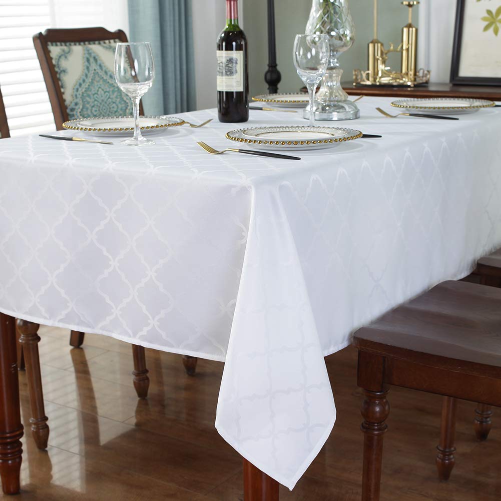 SASTYBALE White Table Cloth Rectangle, Floral Tablecloth Spill Proof Wrinkle Resistant Table Cover for Kitchen Dining, Camping, Parties(Rectangular,60"x120", 10-12 Seats)