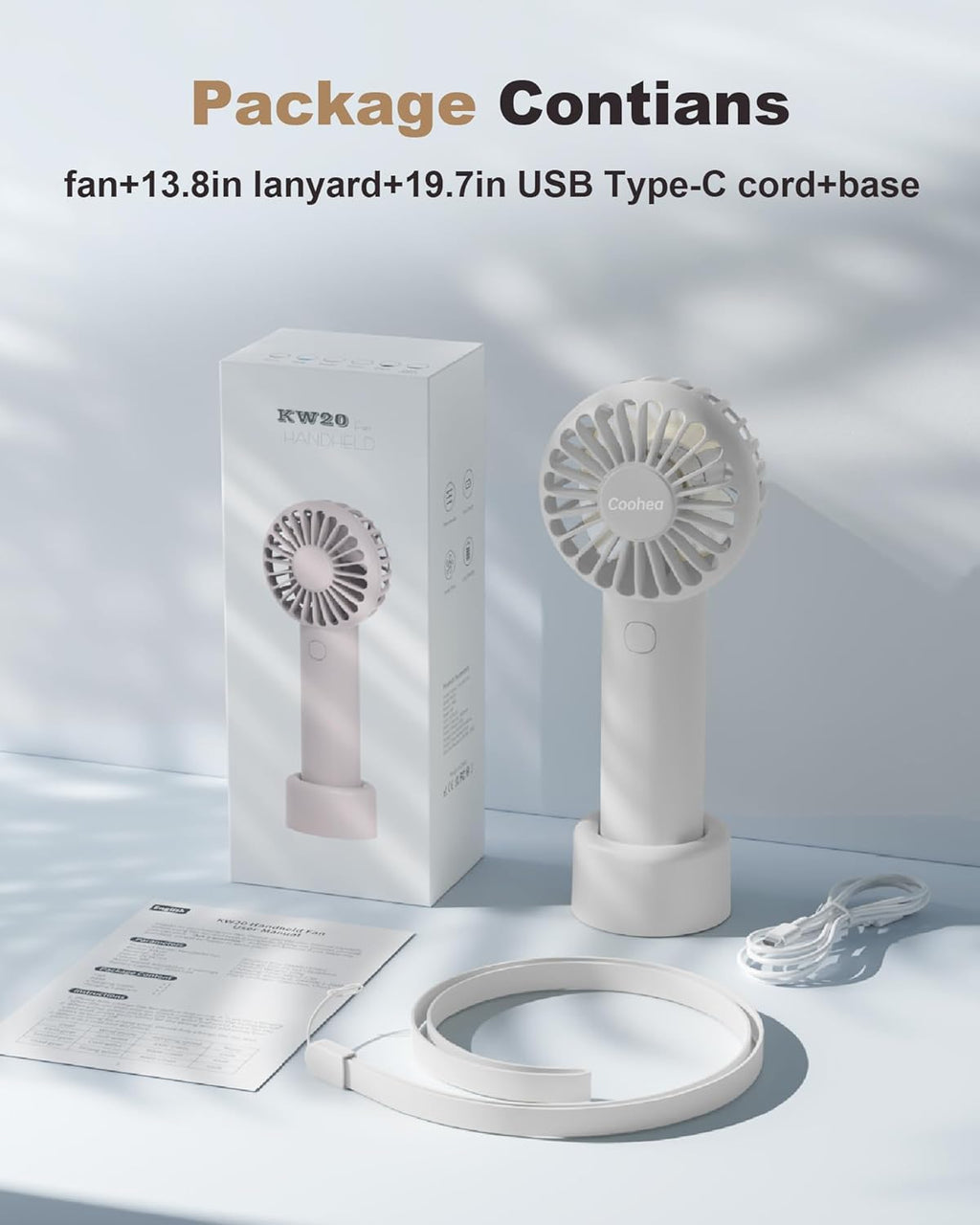 Skiennix Mini Handheld Fan - USB Rechargeable, 3 Speed Portable Design for Travel & Makeup - White