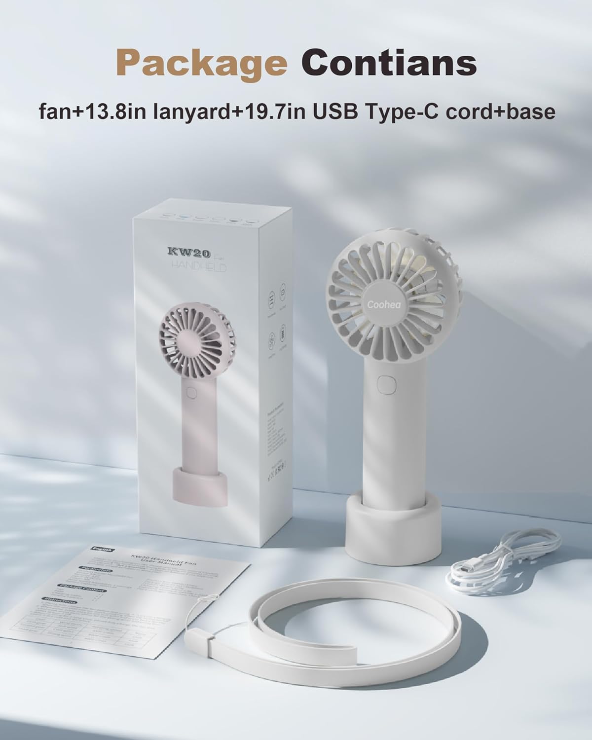 Skiennix Mini Handheld Fan - USB Rechargeable, 3 Speed Portable Design for Travel & Makeup - White