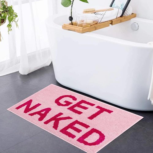 Bibabala Get-Naked Bath Mat, Cute Bathroom Rugs, Non Slip Absorbent Pink Bath Rug, Funny Bathroom Decor, Bathtub Decor Mats,Washable Shower Rug for Washroom Floor Apartment