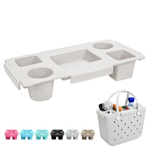 ZYTONGMAO Tote Topper Tray Accessories for Bogg Bag Large Only – Waterproof EVA Table Top Organizer Lid with Cup Holder, Snack, Phone & Drink Holders for Beach, Pool, Picnic, Travel (White)
