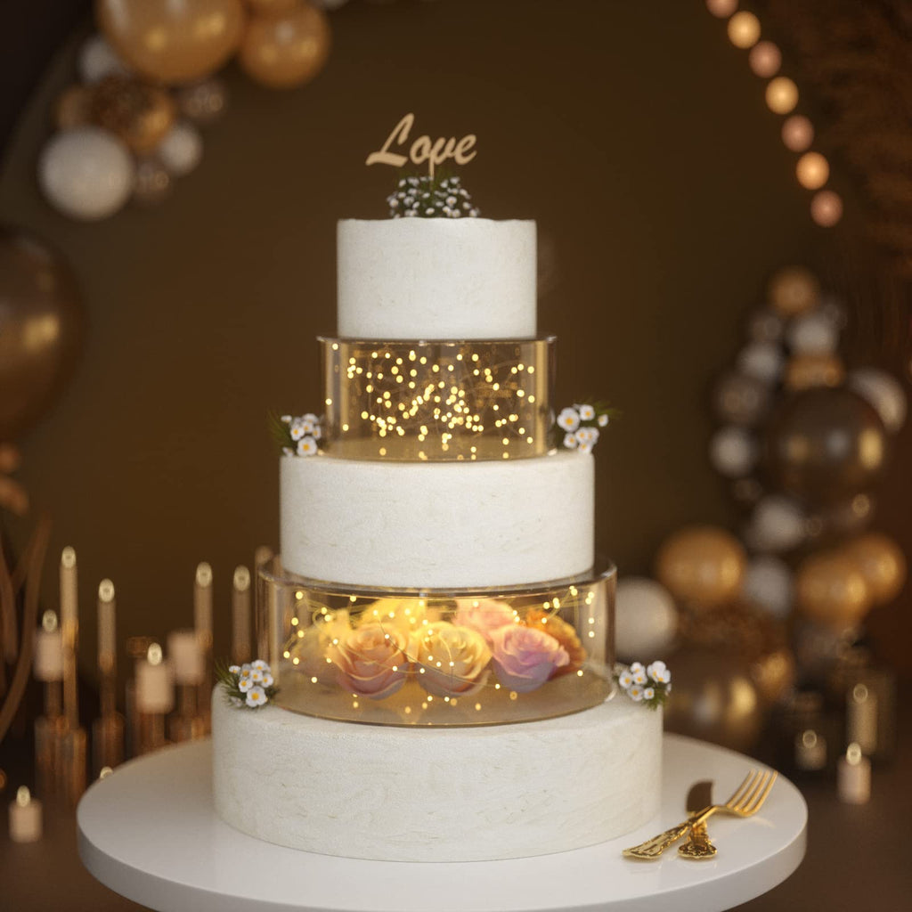 NPPLUS 2PCS Acrylic Fillable Cake Stand Cake Riser Cake Tier, Round Cylinder Display Riser Display Box, Decorative Centerpiece for Wedding Birthday Party (12" Dx4 H inch, 8" Dx4 H inch)