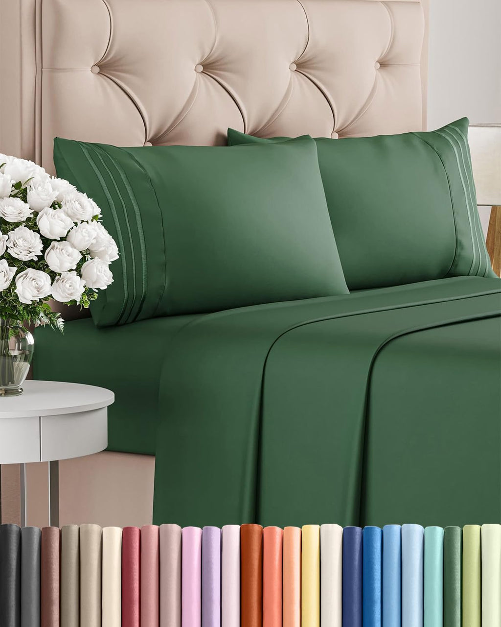 Queen Size 4-Piece Sheet Set - Comfy Cooling Bed Sheets for All Ages - Deep Pockets, Soft & Wrinkle-Free - Oeko-Tex Certified, Emerald Green