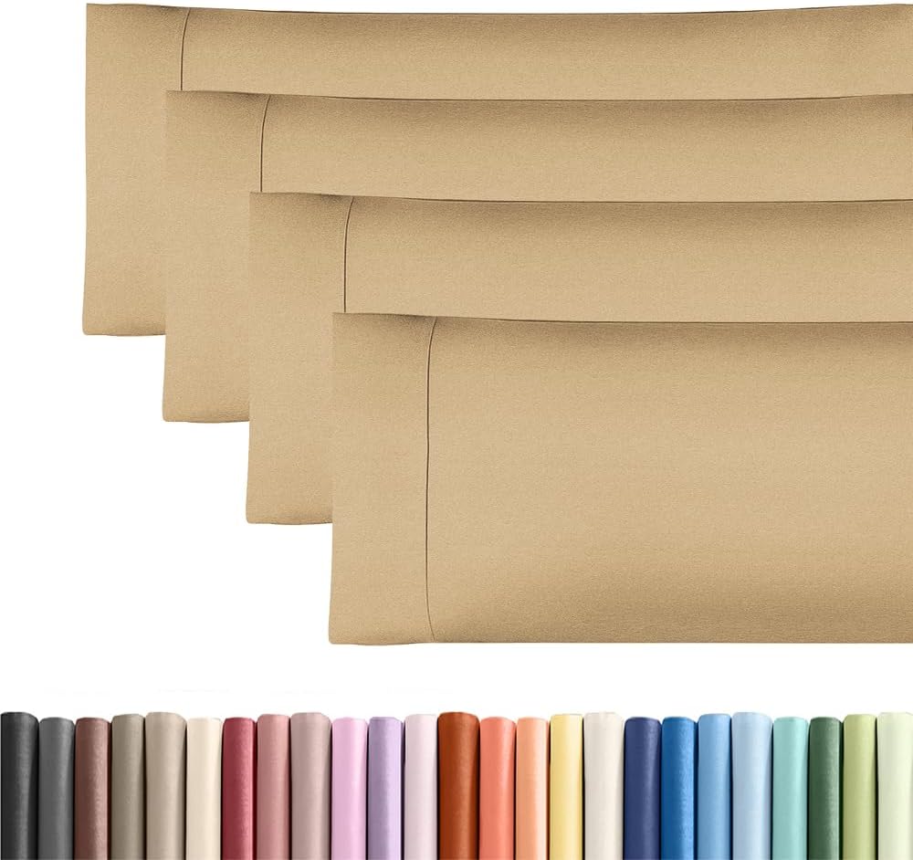 Skiennix Body Pillowcases Set of 4 | Soft & Breathable 20x54 Long Pillow Covers - Machine Washable, Fade-Free (Heathered Tan)