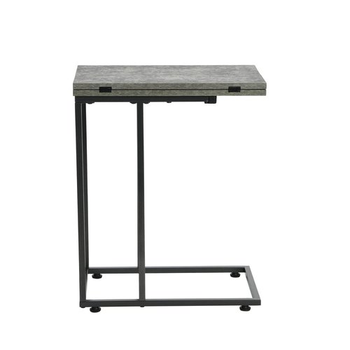 Household Essentials Jamestown Extendable C-Shaped for Accessiblity Side End Table Rustic Slate Concrete and Black Metal
