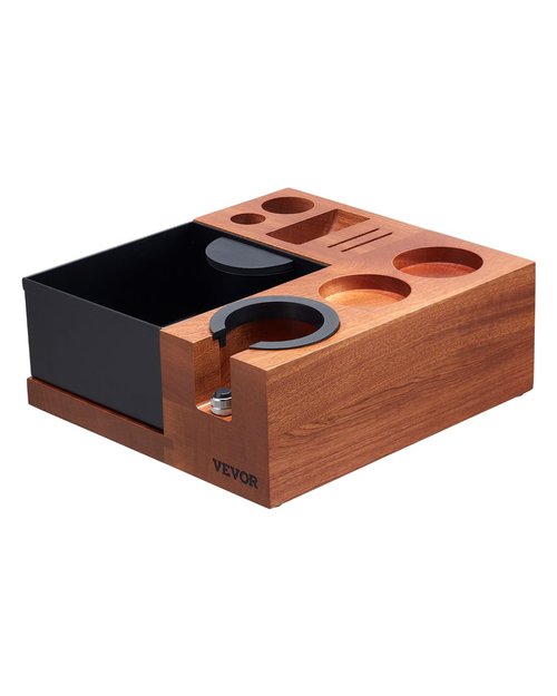 VEVOR Espresso Tamping Station, Sapele Wood, 9-in-1 Multifunctional Tamping Station with Detachable Slot, Easy to Clean Espresso Knock Box with Non-Slip Base, Fits for 51-58 mm Handles