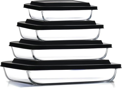 Nestl 8pc Glass Baking Dishes Set - Leakproof Casserole Containers with Lids | Oven & Microwave Safe, 9x13 Black