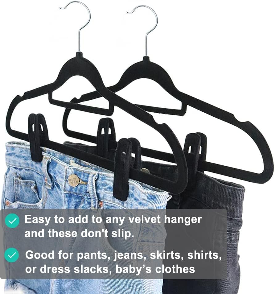 TOFIIGREM Black Velvet Hangers - 40 PCS Clips for Pants, Skirts & Suits | Durable & Non-Slip Design