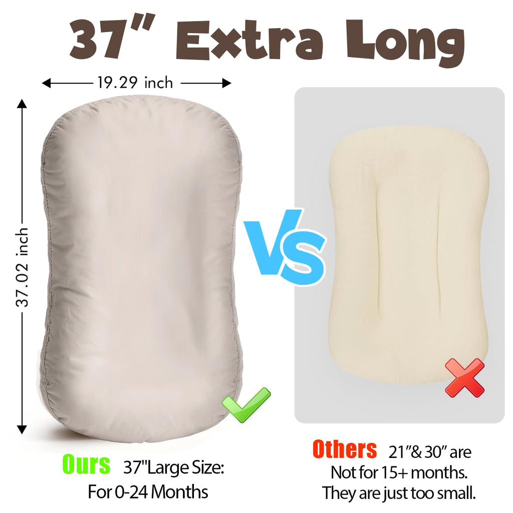 Skiennix Extra Large Baby Lounger - Pure Cotton Infant Nest with Thick Support & Removable Cover | Portable for Daily Care & Gifts
