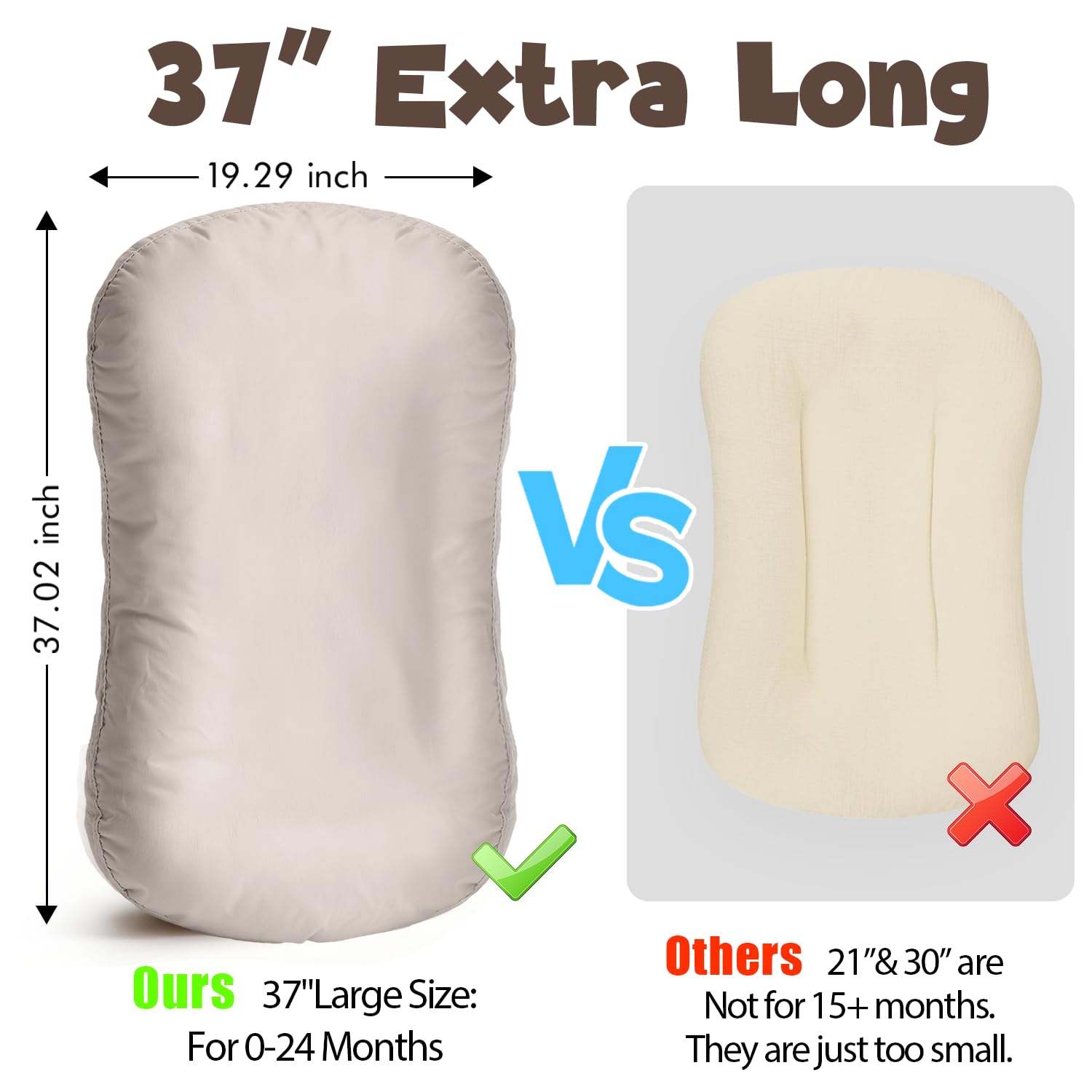 Skiennix Extra Large Baby Lounger - Pure Cotton Infant Nest with Thick Support & Removable Cover | Portable for Daily Care & Gifts