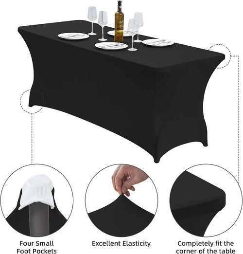 CWK 4FT Waterproof Stretch Spandex Table Cover - Elastic Fitted Tablecloth for Rectangular Tables | Wrinkle Resistant, Black