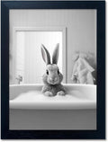 Farmhouse Wall Art | Black and White Cute Animal Canvas - Funny Rabbit in Bathtub Decor