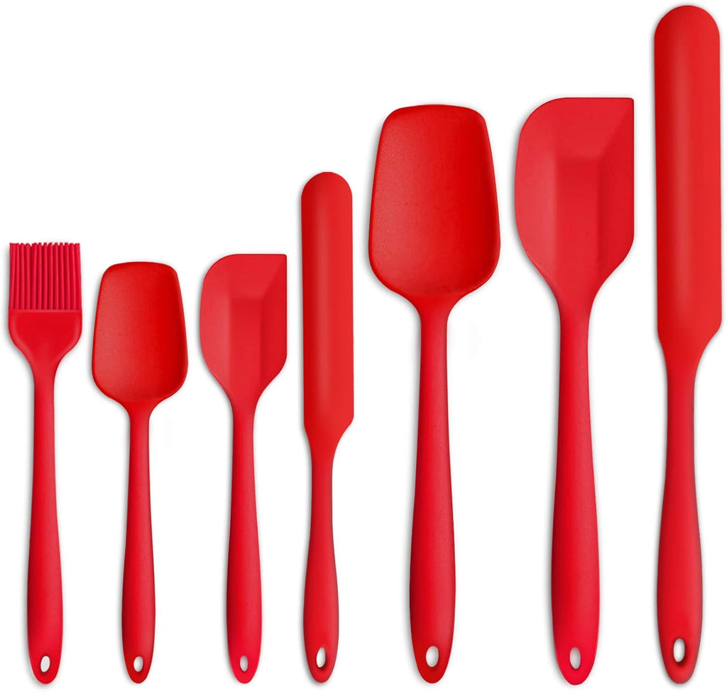 P&P CHEF Silicone Spatula Set - 7 Heat-Resistant Kitchen Utensils for Non-Stick Cooking | Flexible & Dishwasher Safe, Red