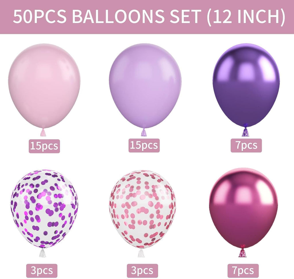 Regine Switzerland 50PCS 12-Inch Metallic Pink & Purple Confetti Balloons - Perfect for Party Decorations