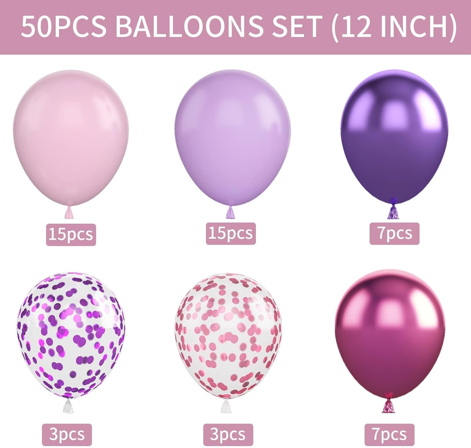 Regine Switzerland 50PCS 12-Inch Metallic Pink & Purple Confetti Balloons - Perfect for Party Decorations