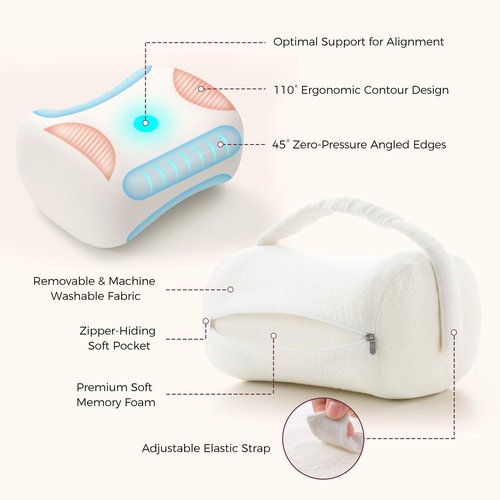Momcozy Knee Pillow for Side Sleepers, Soft Memory Foam & Pinch-Free Design, Relieve Knee, Leg and Sciatica Pain, Adjustable Elastic Strap Ideal for Pregnant Women and Seniors, White