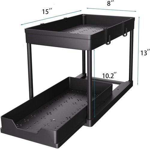 DEKAVA Under Sink Organizer - 2 Pack Bathroom Cabinet Storage Baskets | 2 Tier Sliding Design (Black)