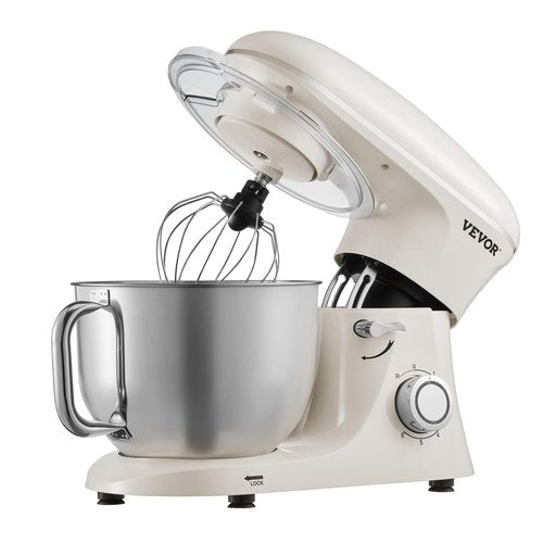 VEVOR Stand Mixer, 6 QT Dough Mixer, 660W 6 + P Speeds Tilt-head Food Mixer with Stainless Steel Bowl, Dough Hook, Wire Whip, Flat Beater, Scraper, Household Stand Mixer for Baking & Mixing, White