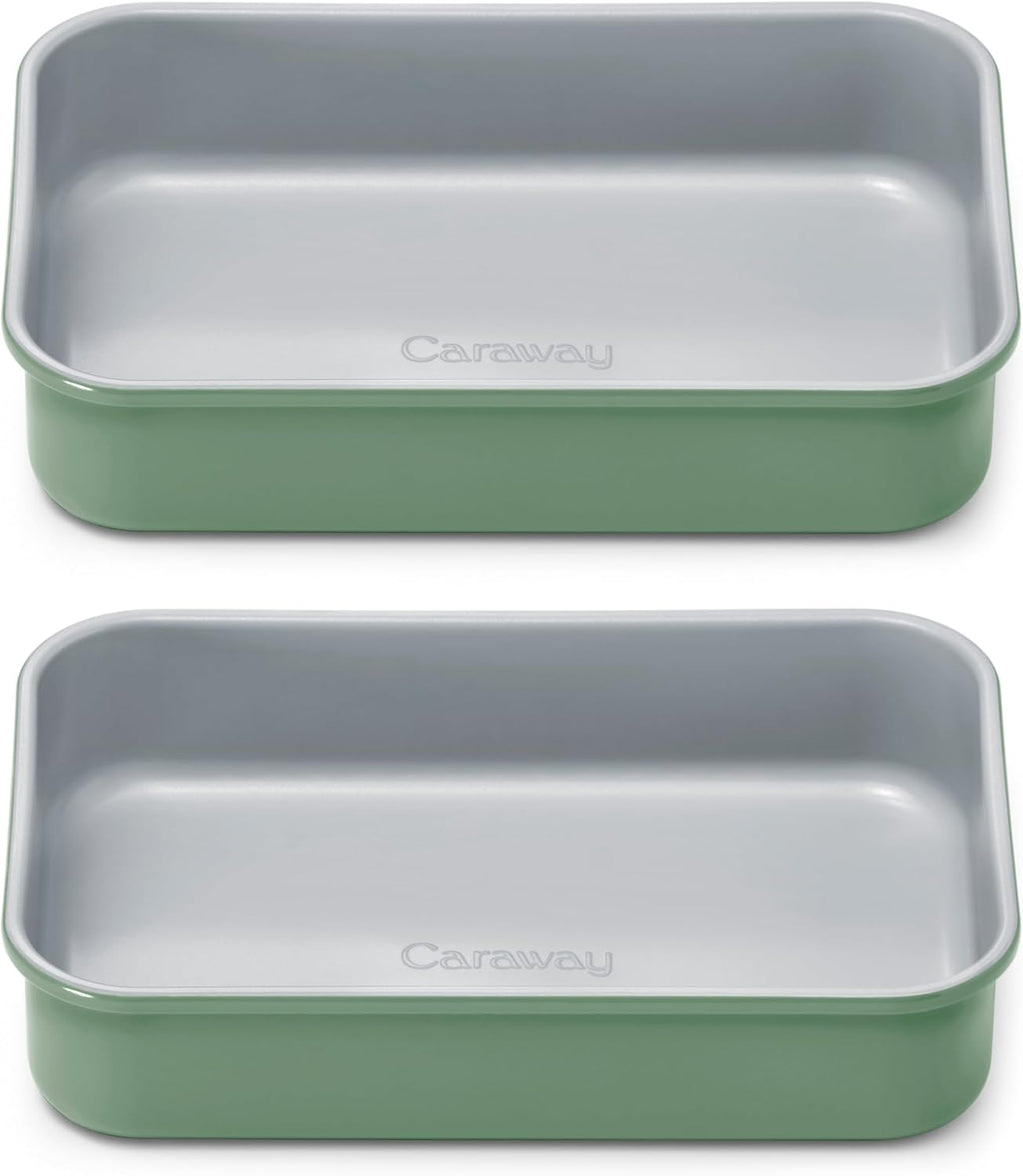 Caraway Nonstick Baking Pan Duo - 9” x 6.5” Deep Ceramic Pan, Non-Toxic & PTFE Free - Sage Color