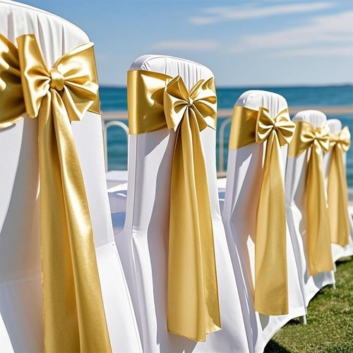 Gankar Satin Chair Sashes Bows 7x108 Inch Party Dinning Room Chairs Accessories Knots Ties for Wedding Birthday Banquet Baby Shower Hotel Christmas Celebration Decoration（50 Pack, Gold）