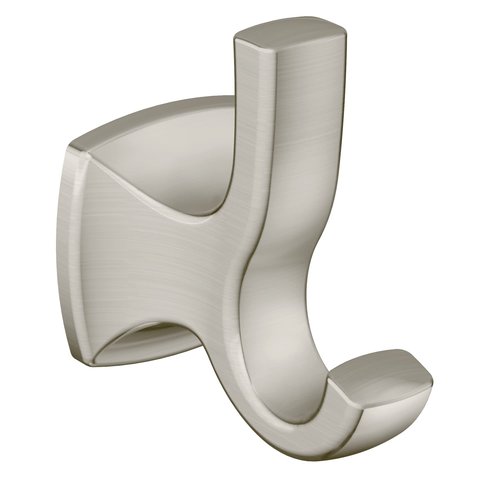 Moen Voss Brushed Nickel Bathroom Double Robe Hook, Wall Mounted Metal Hanger for Towels, YB5103BN