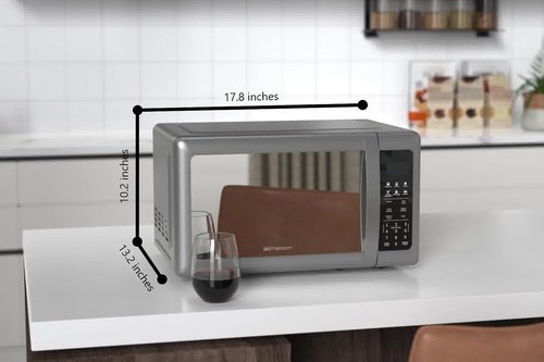 Emerson MW7601SL Countertop Microwave Oven - Sleek Mirrored Finish, 700W, 0.7 Cu. Ft., Child Safe Lock