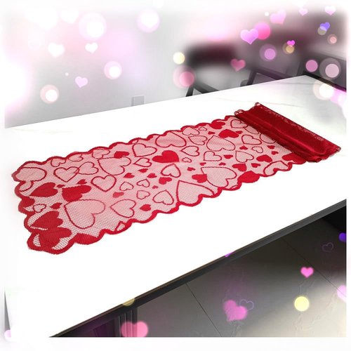 SaktopDeco Red Lace Table Runner Heart Runner 72 Inches Fireplace Mantle Scarf Cover Dinning Table Decoration