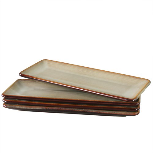 jinsongdafa Ceramic 4-Piece Set Dinner Plate 14.3 Inch Large Rectangular Dinner Plate for Entertaining Guests, Desserts, Salads, Appetizers, BBQ, Main Courses, Tacos, Kitchen Tableware