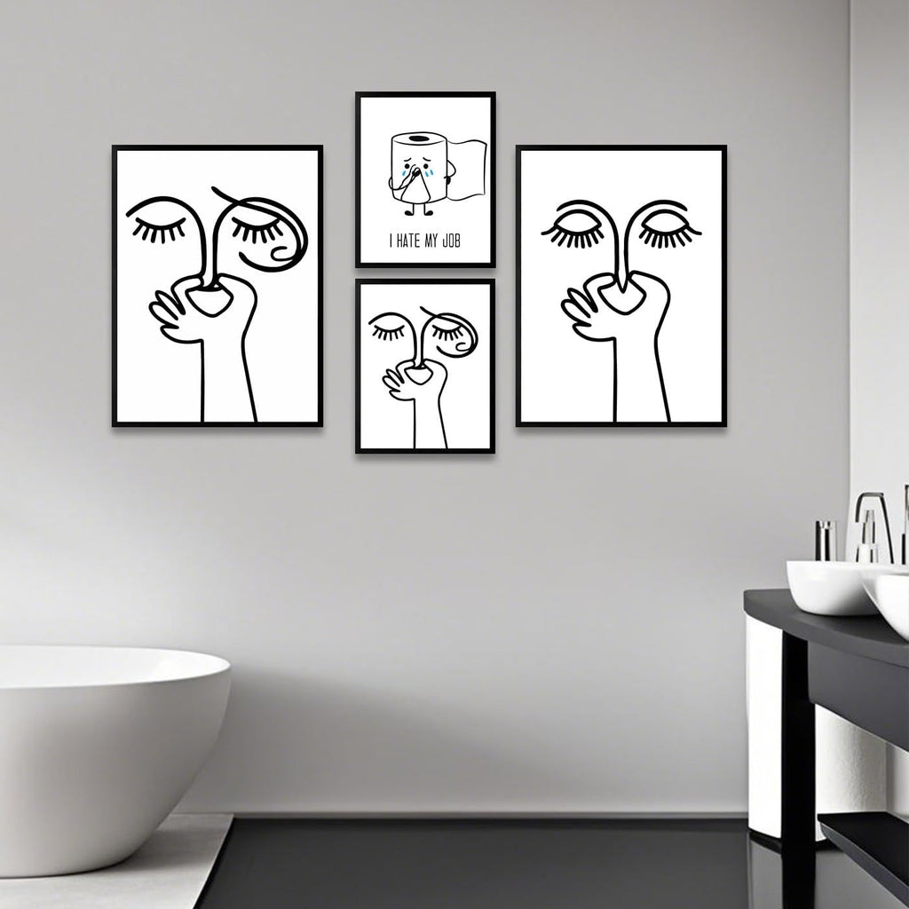 Ovdang Black & White Bathroom Wall Art - Funny Toilet Paper Canvas Print | Modern Minimalist Design