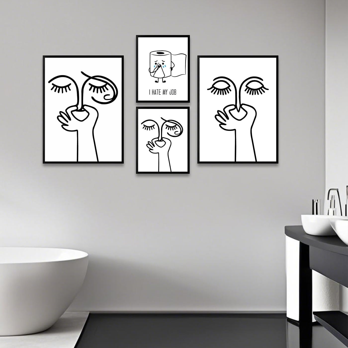 Ovdang Black & White Bathroom Wall Art - Funny Toilet Paper Canvas Print | Modern Minimalist Design