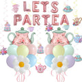 Tea Party Decorations 26Pcs Macaron Balloons with LETS PARTEA Foil Balloon Banner, Teacups andTeapot Hanging Swirls for Floral Spring Birthday Mother's Day Talking Tables Tea Party Supplies