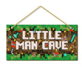 Little Man Cave, Boys Pixel Gaming Room Decor Wooden Door Sign for Gamer Room, Baby Boys Bedroom Wall Decorations for Nursery Toddler Nursery Playroom Wall Art