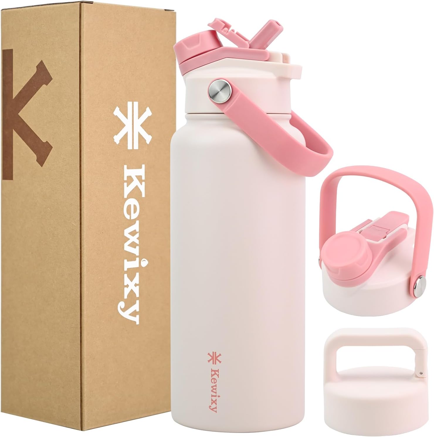 Skiennix 32 oz Insulated Water Bottle - 2-in-1 Lid with Straw & Spout, Leak Proof, Blush Pink