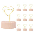 Oubest Gold Table Number Holders & Place Card Holders with Heart-shaped Metal Wire and Wooden Base - 10 PCS Picture Photo Sign Stands for Table, Centerpieces, Wedding, Party, Birthday Decor, Gold