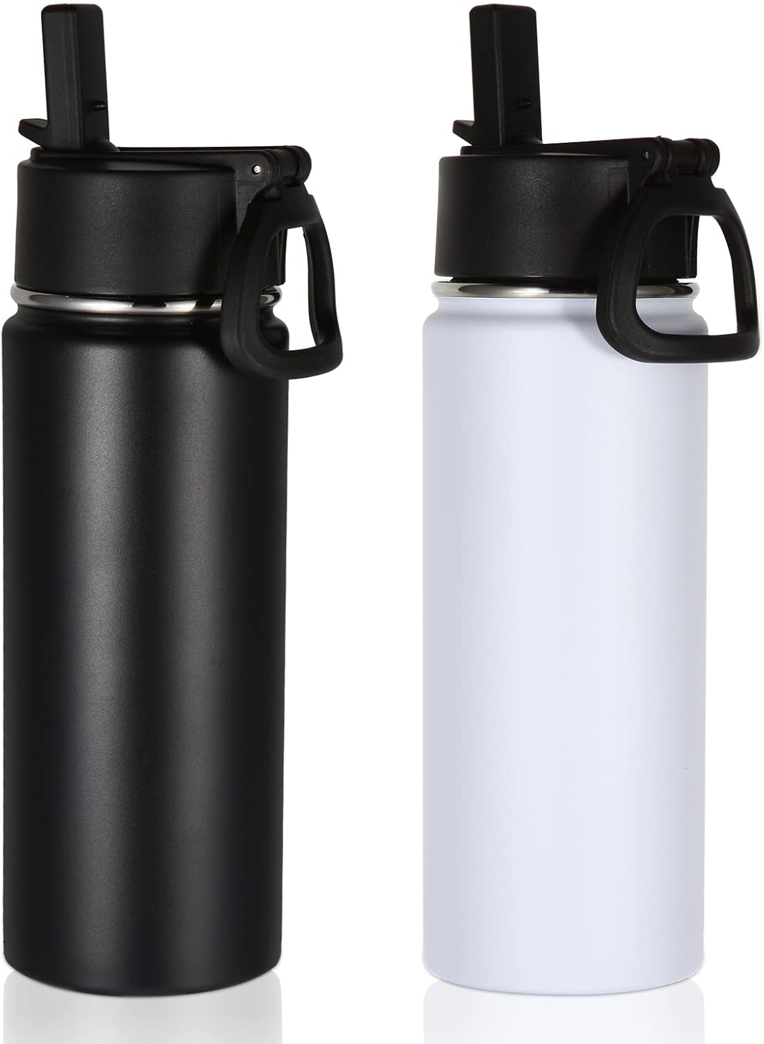 Volhoply Insulated Water Bottles - 18oz Stainless Steel Kids Flask with Straw | 2-Pack Set