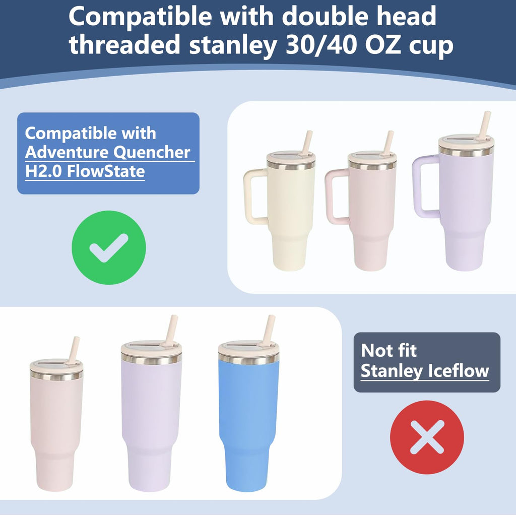 2 Pack 30 oz Tumbler Flip Straw Lid for Stanley Quencher ProTour Leak Proof Lid Replacement for Stanley H2.0 Quencher, Spill Proof Reusable Lid for Stanley Cup Accessories(Cream & Cream, 30 oz)
