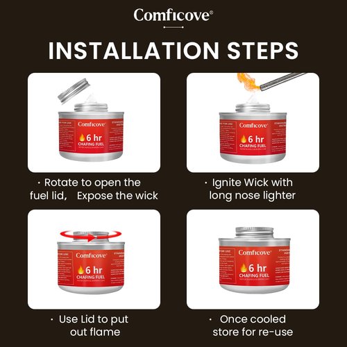 Comficove 6 Hour Chafing Fuel - Food Warmer for Chafing Dish Buffet Set - Liquid Safe Fuel with Wick for Chafing Dish (Pack of 12)