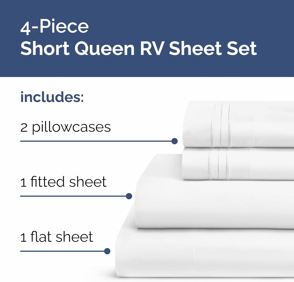 Skiennix Short Queen Size 4-Piece Sheet Set | Soft, Breathable & Cooling Bed Sheets - White