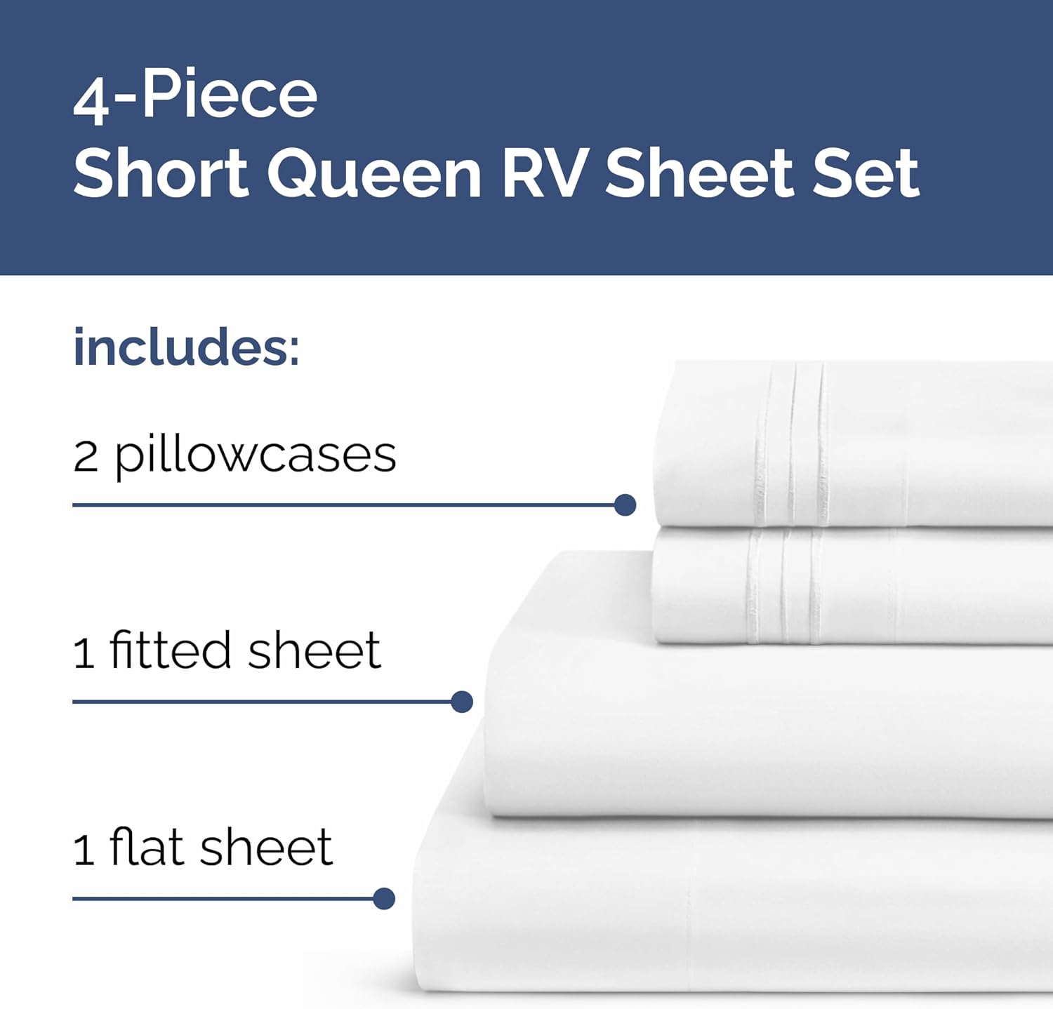 Skiennix Short Queen Size 4-Piece Sheet Set | Soft, Breathable & Cooling Bed Sheets - White