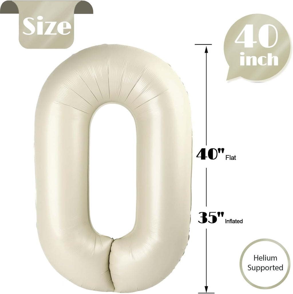 Number Balloons 40 Inch - Cream 0 Balloon for Birthday Decorations | Perfect Party Supplies