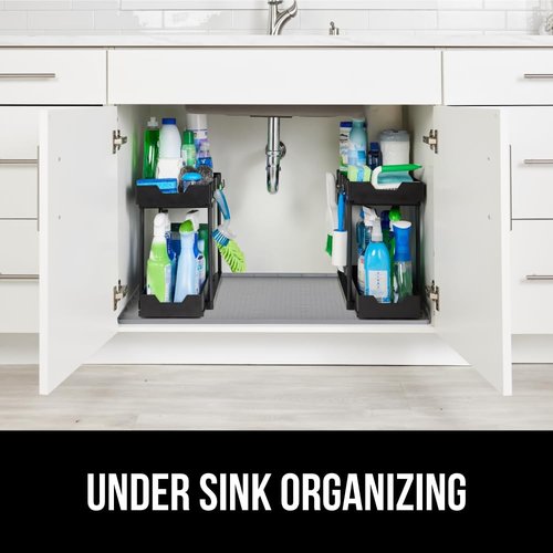 GORILLA GRIP Waterproof Silicone Under Sink Mat with Raised Lip for Kitchen and Bathroom, 34 x 22 in, Cabinet Shelf Liner Stay in Place Mats Dishwasher Safe Drawer Liner, Organizer Tray, Gray
