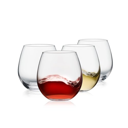OUWO Stemless Wine Glasses Set of 4, 15oz Red & White Wine Glasses for Daily Use, Wedding, Birthdays, Housewarming Gift, Hosting, Home Bar, Evening Party(Clear)