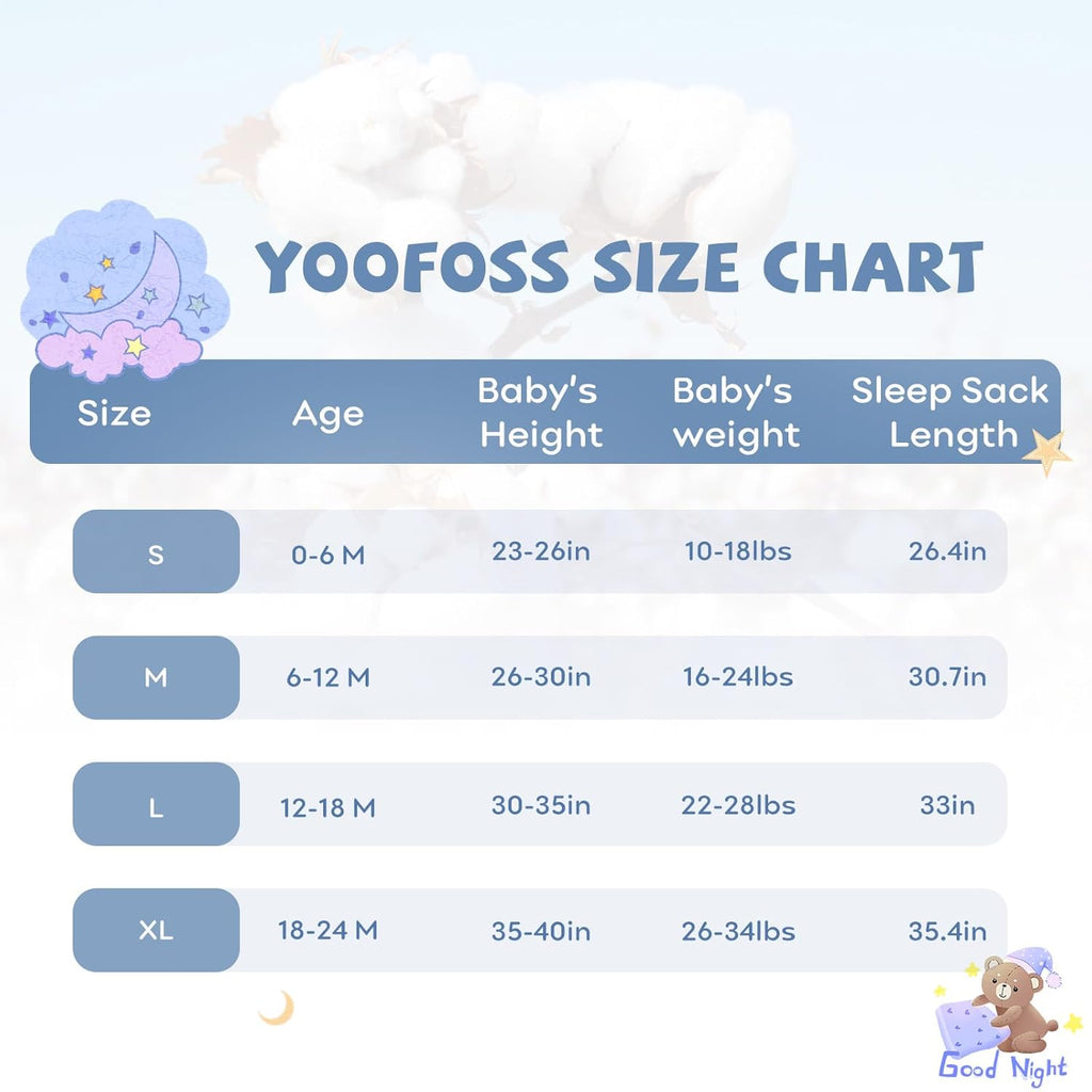 Yoofoss Baby Sleep Sack - 100% Organic Cotton Wearable Blanket | 2-Way Zipper, 0.5 TOG, 3 Pack (18-24 Months)