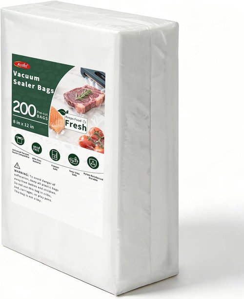 Aotto Vacuum Sealer Bags - 200 Count Quart 8" x 12" Heavy Duty BPA-Free Food Storage Bags | Ideal for Meal Prep & Sous Vide