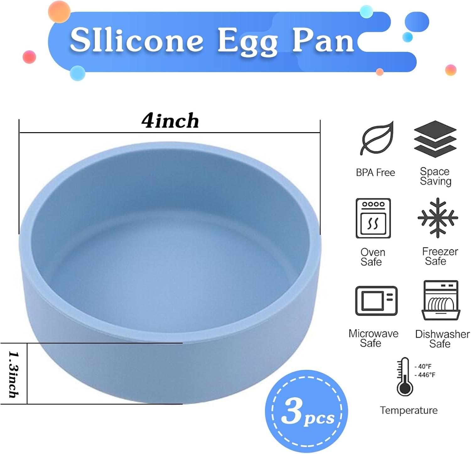 ZHYEEDAA Air Fryer Egg Mold - Reusable Silicone Individual Egg Bite Maker | BPA Free, Dishwasher Safe, Round Blue (3 Pcs)