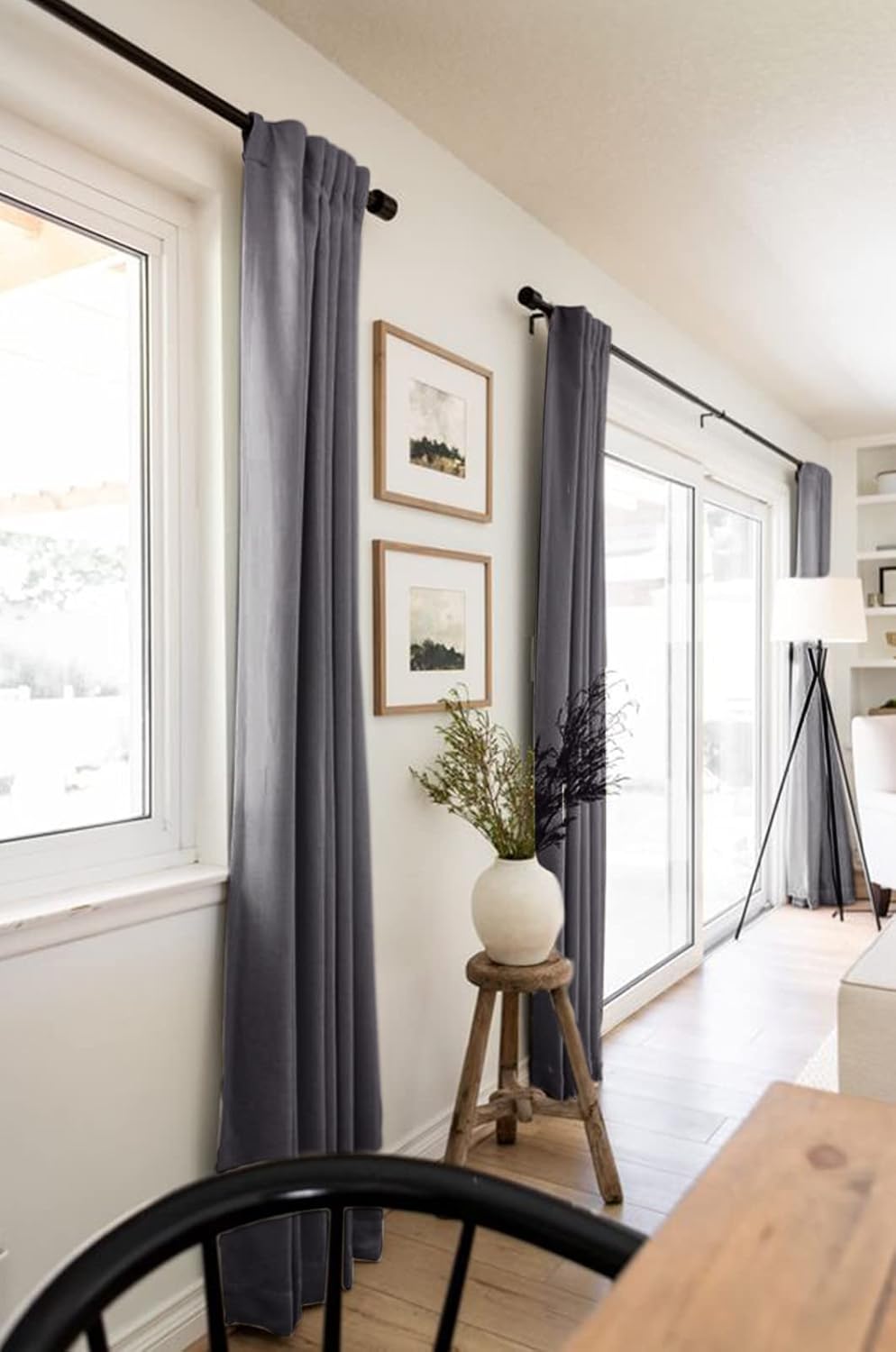 Skiennix 100% Blackout Linen Curtains - Thermal Insulated Drapes, 50" W x 90" L, Dark Gray | 2 Panels Set