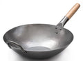Craft Wok Flat Hand Hammered Carbon Steel Pow Wok with Wooden and Steel Helper Handle (14 Inch, Flat Bottom) / 731W316