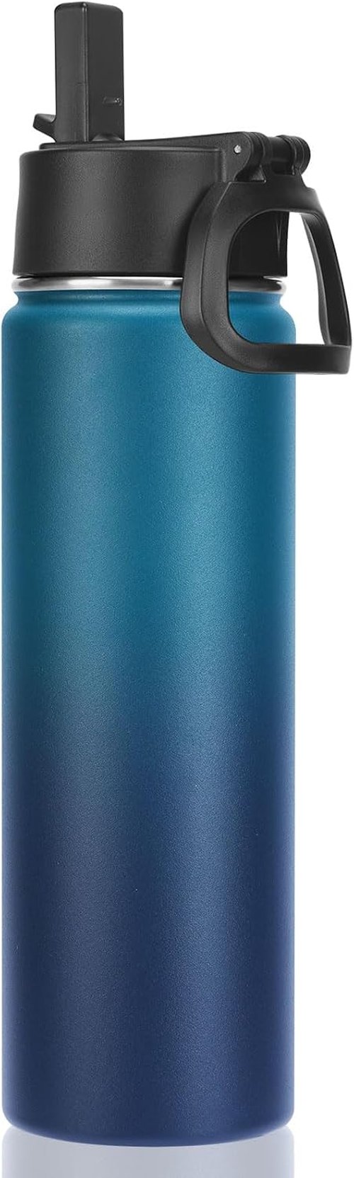 Neihepal Insulated Water Bottle - 22 Oz Double-Walled Stainless Steel with Straw Lid | Leak-Proof, Dark Night